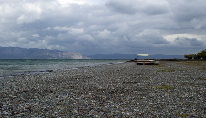 end of summer - September - empty beach in Europe - Greece - Euboea island - Pefki village 