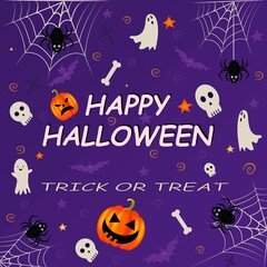  Happy Halloween. Trick or treat. Halloween card. Vector illustration. Halloween banner.