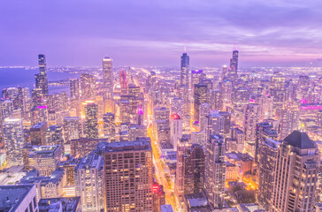 Chicago Landscape and Skyscrapers at Night 