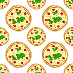 pizza vector seamless pattern. food, fast food - color illustration on white background