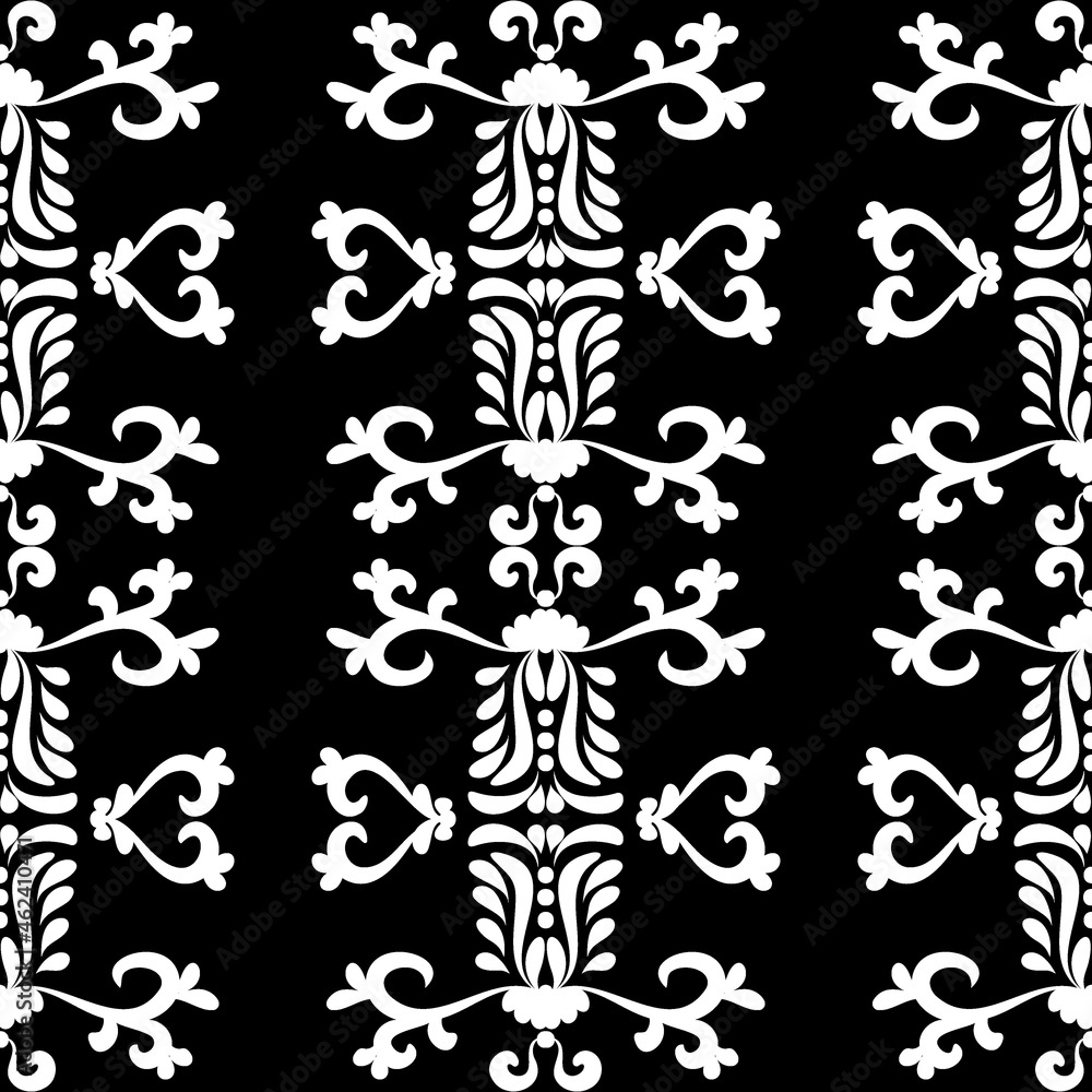 Poster abstract seamless white pattern on black backdrop. luxury abstract background. monochrome print. dec