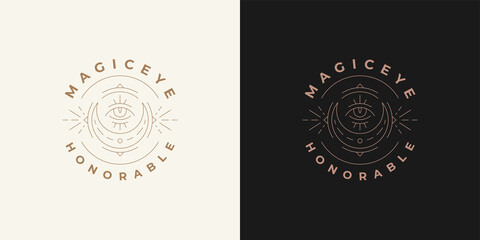 Magic hands with moon crescent logo emblem design template vector illustration in minimal line art style.