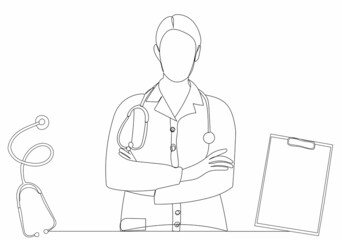 portrait doctor one line drawing isolated, vector