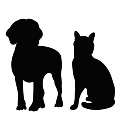 silhouette of cat and dog, isolated, vector
