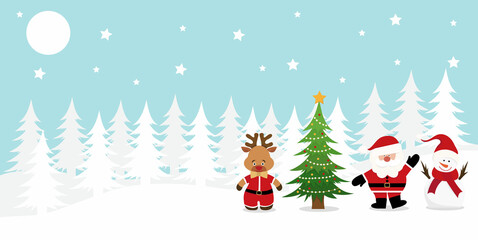 santa claus and deer in flat style, isolated, vector