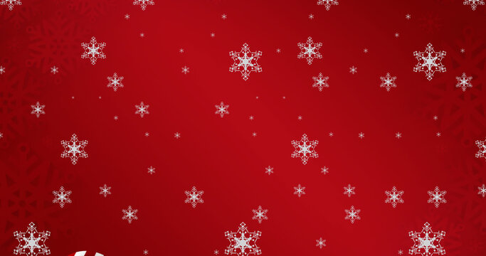 Image of falling snowflakes over christmas gift and candy canes