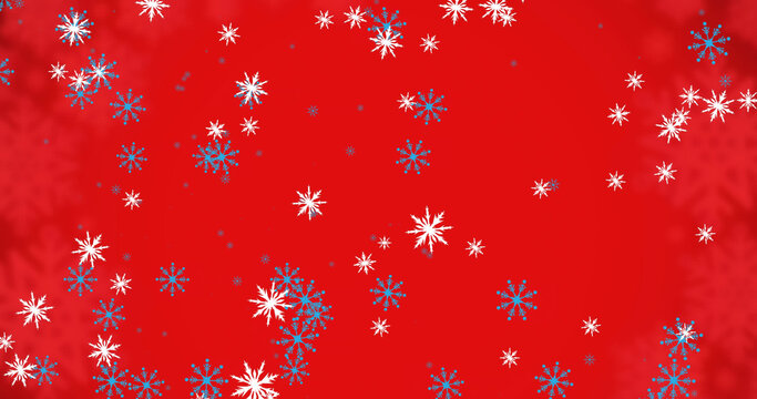 Image of falling snowflakes on red background