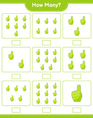 Counting game, how many Foam Finger. Educational children game, printable worksheet, vector illustration