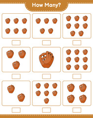 Counting game, how many Baseball Glove. Educational children game, printable worksheet, vector illustration