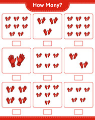 Counting game, how many Goalkeeper Gloves. Educational children game, printable worksheet, vector illustration