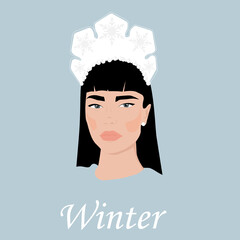 Web. girl winter. flat vector. postcard