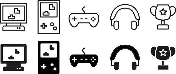 icon games set line and solid art