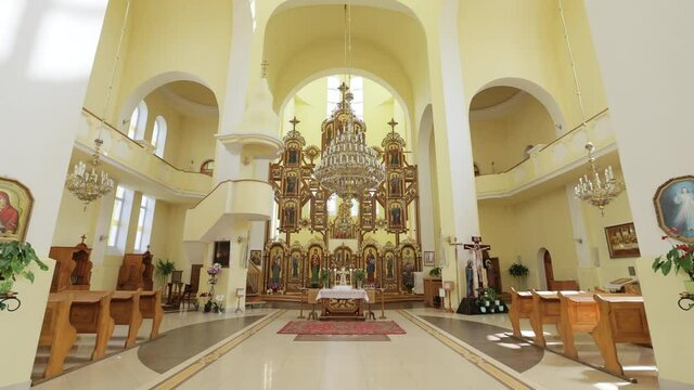 Interior of modern lutheran, christian church. Beautiful Catholic Church