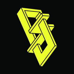 Impossible optical illusion shapes. Optical art object. Impossible figures. Line art. Escher style. Geometry.