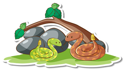 Cartoon character of two rattle snakes sticker