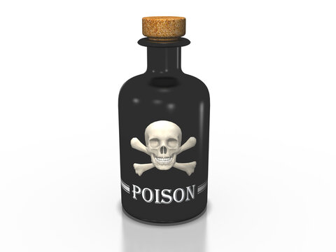 3d Giftflasche mit Aufschrift und Totensch&auml;del, isoliert