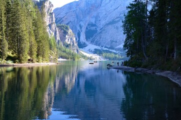 Pragser Wildsee (Lago die Braies, Braies wild like) in die Dolomites, South Tyrol 