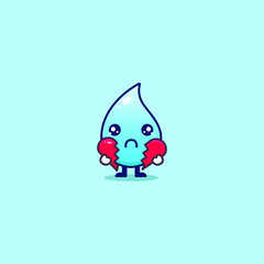 Cute water drop with a hurt expression. Isolated on a blue background. Vector illustration of flat face cartoon character mascot
