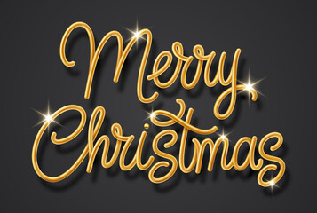 Gold Glitter of Merry Christmas Lettering on a Black Backdrop. Creative Typography for Christmas and New Year Season. Perfect for Greeting Card, Holiday Greeting Gift Poster, or Advertisement