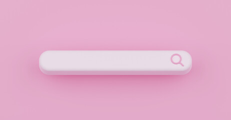3D render search bar isolated on pink background illustration.
