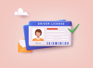 Driver license with photo. Identification or ID card template. 3D Web Vector Illustrations.