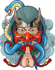 mythological japanese assassin shinobi, illustration design