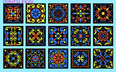 Pattern vector tiles traditional textures ornamental ceramics Spanish Portuguese Mexican Arabic Moroccan Italian colonial hydraulic majolica Turkish azulejos baldosas losetas racholas cerámicas