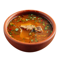 Isolated georgian national kharcho soup with beef and rice