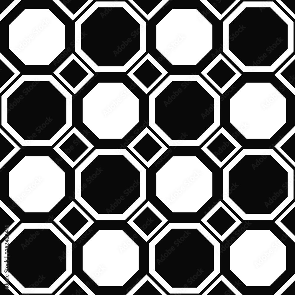 Poster black and white checker hexagon cells. checkered hexagons honeycombs.