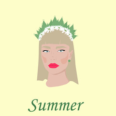 flat vector. postcard. summer girl. illustration for a postcard
