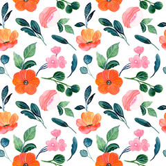 Pink orange floral watercolor seamless pattern © Asrulaqroni