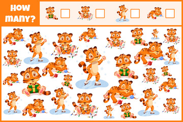 Educational mathematical game. Count the objects. Count how many objects. Counting game for children.