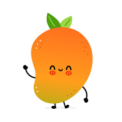 Cute funny mango fruit. Vector hand drawn cartoon kawaii character illustration icon. Isolated on white background. Mango exotic baby fruit character concept