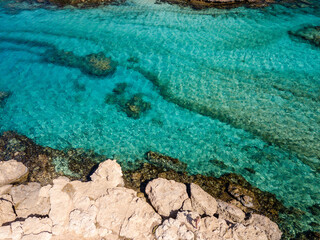 Top view on clear blue water of Mediterranean Sea. Cyprus
