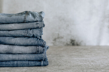 Lot of different blue jeans Blue Jeans, stack of jeans