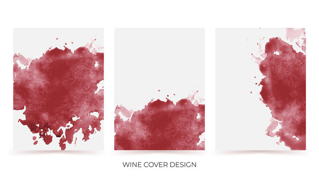 Red wine stains set isolated on white background, vector illustration. Wine texture watercolor, grunge brush. Creative design for winery flyers. Dark red mark, watercolour drawing.