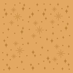 A background with a starry sky on gold. Cosmic beige background of stars for craft paper. Hand-drawn different stars. Vector illustration