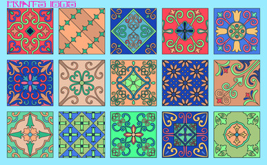 Pattern vector tiles traditional textures ornamental ceramics Spanish Portuguese Mexican Arabic Moroccan Italian colonial hydraulic majolica Turkish azulejos baldosas losetas racholas cerámicas