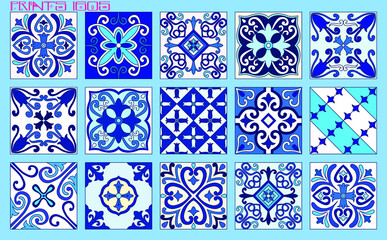 Pattern vector tiles traditional textures ornamental ceramics Spanish Portuguese Mexican Arabic Moroccan Italian colonial hydraulic majolica Turkish azulejos baldosas losetas racholas cerámicas