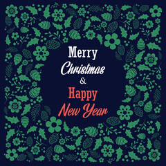 Merry Christmas greeting card on dark background with typography, lettering. Greeting card, banner and poster happy new year