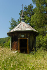 A chapel surrounded by fields and forests, Kalwaria Pacławska, Poland