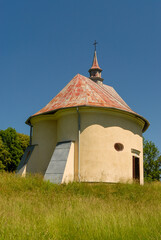 A chapel surrounded by fields and forests, Kalwaria Pacławska, Poland