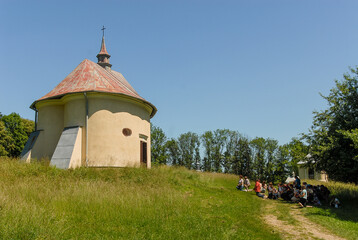 A chapel surrounded by fields and forests, Kalwaria Pacławska, Poland