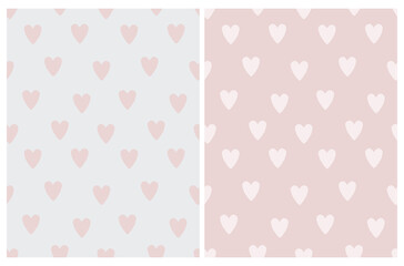 Cute Seamless Vector Pattern with Pink Irregular Hand Drawn Hearts on a Light Pink and Light Gray Background. Funny Infantile Design with Love Symbols. Romantic Repeatable Print ideal for Fabric.