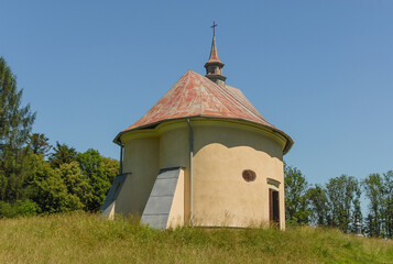 A chapel surrounded by fields and forests, Kalwaria Pacławska, Poland
