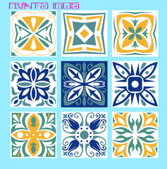 Pattern vector tiles traditional textures ornamental ceramics Spanish Portuguese Mexican Arabic Moroccan Italian colonial hydraulic majolica Turkish azulejos baldosas losetas racholas cerámicas