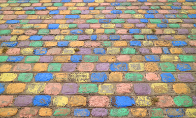 Colorful Paving Path at La Boca Neighborhood in Buenos Aires, Argentina for Abstract Backdrop