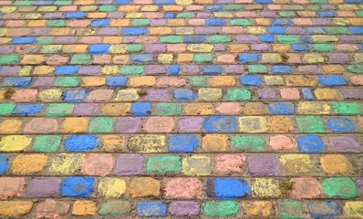 Poster Colorful Paving Path at La Boca Neighborhood in Buenos Aires, Argentina for Abstract Backdrop © jobi_pro