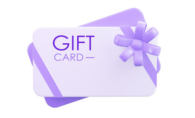 Gift card with ribbon. 3d rendering. Gift certificate