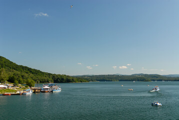 Fototapeta na wymiar View of the lake on a sunny day, Bieszczady Mountains, Poland